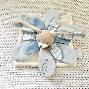 Doudou et Compagnie Blue Bunny Flower Petal Celestin Baby Lovey Security Blanket
